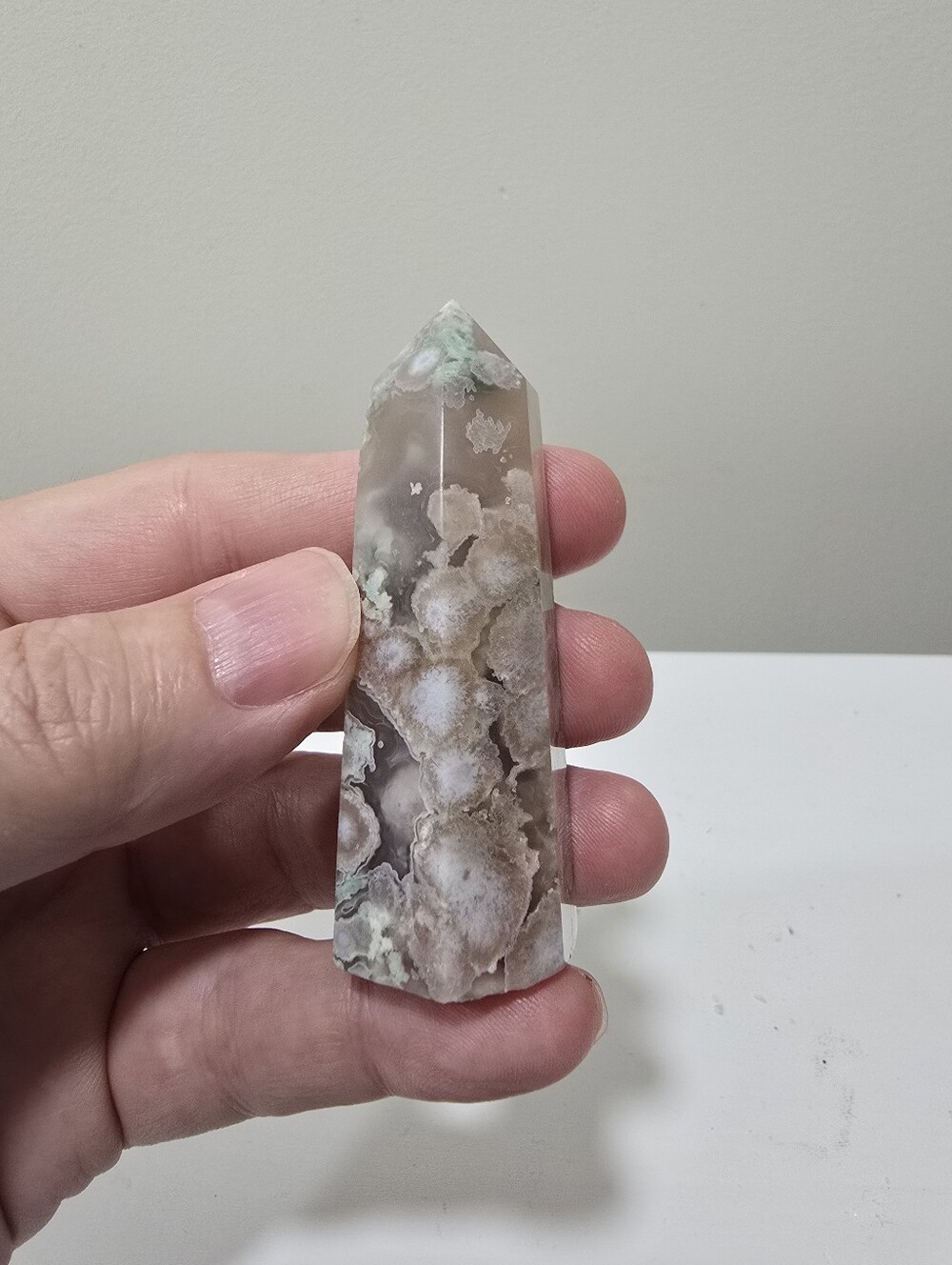 Green Flower Agate Crystal Tower #B